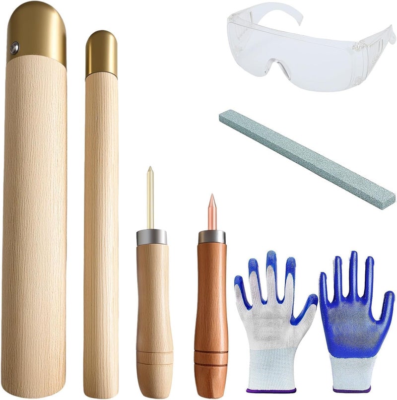 Krbnk Flint Knapping Tools Kit for Obsidian Copper Hammer Knapping Toolkit Including 2 Copper Boppers, 2 Pressure Flakers, Safety Gloves, Goggles & Talc for Beginners and Pros - Image 1
